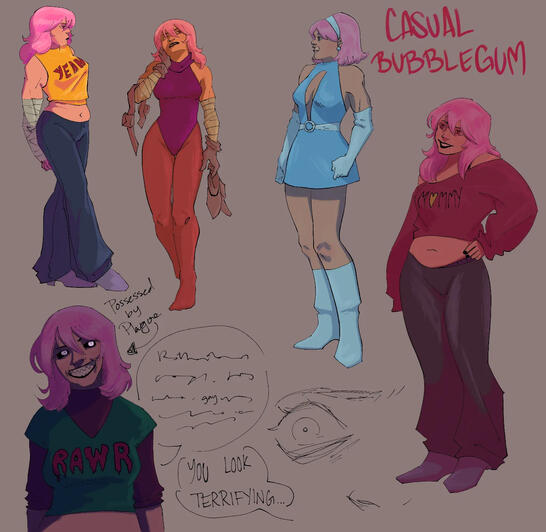 A page to get a better sense for Bubblegum's more casual wear.