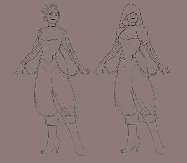 Concept sketches for a nameless character based in medieval fantasy.